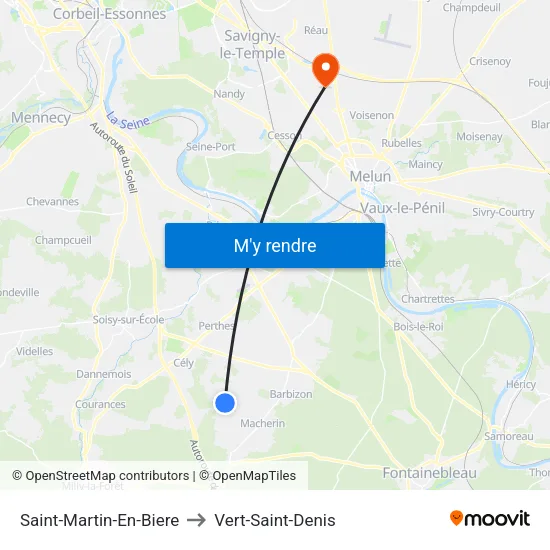 Saint-Martin-En-Biere to Vert-Saint-Denis map