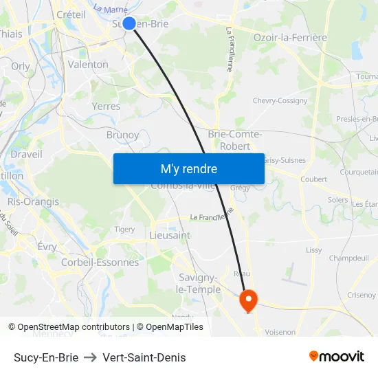 Sucy-En-Brie to Vert-Saint-Denis map