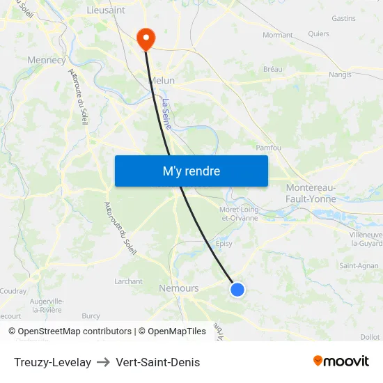 Treuzy-Levelay to Vert-Saint-Denis map