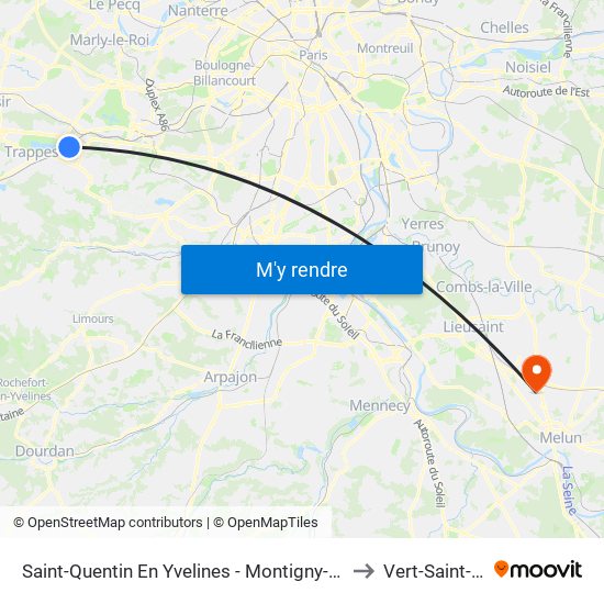 Saint-Quentin En Yvelines - Montigny-Le-Bretonneux to Vert-Saint-Denis map