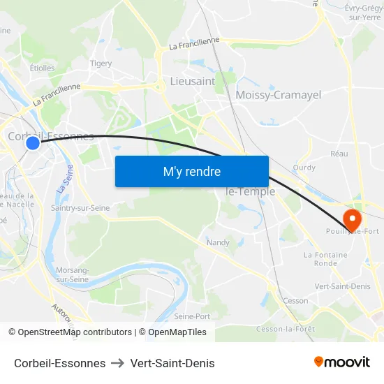 Corbeil-Essonnes to Vert-Saint-Denis map