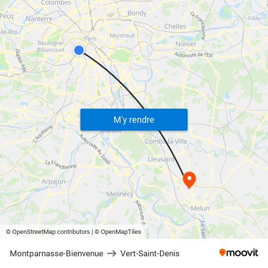 Montparnasse-Bienvenue to Vert-Saint-Denis map