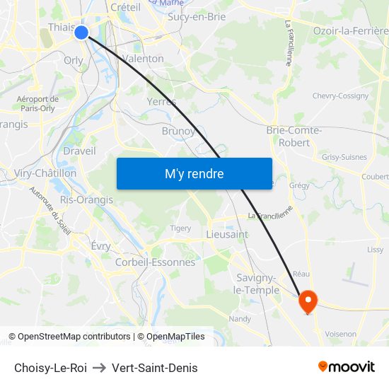 Choisy-Le-Roi to Vert-Saint-Denis map