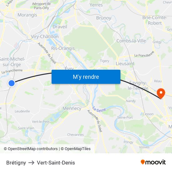 Brétigny to Vert-Saint-Denis map