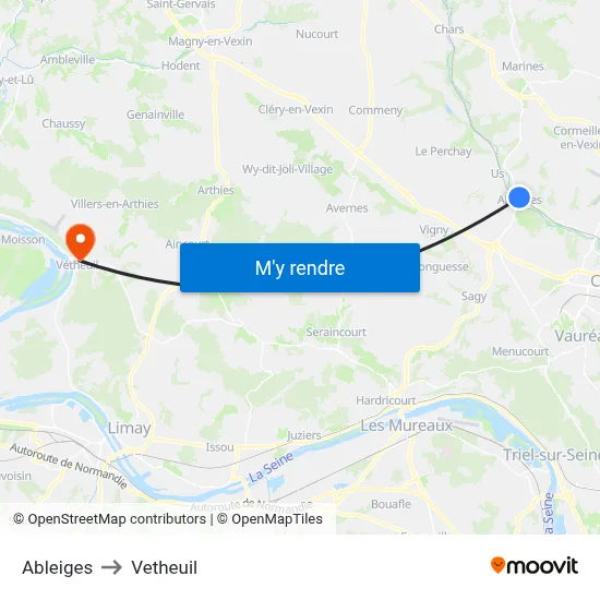 Ableiges to Vetheuil map