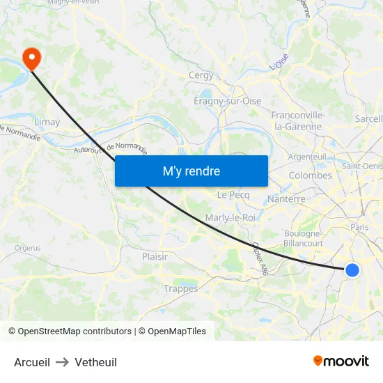 Arcueil to Vetheuil map