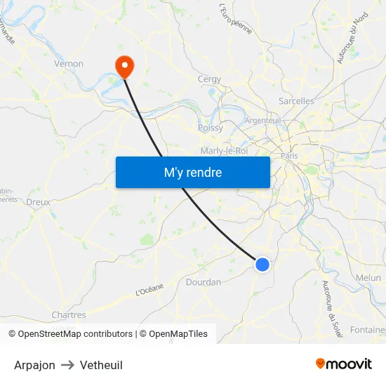 Arpajon to Vetheuil map