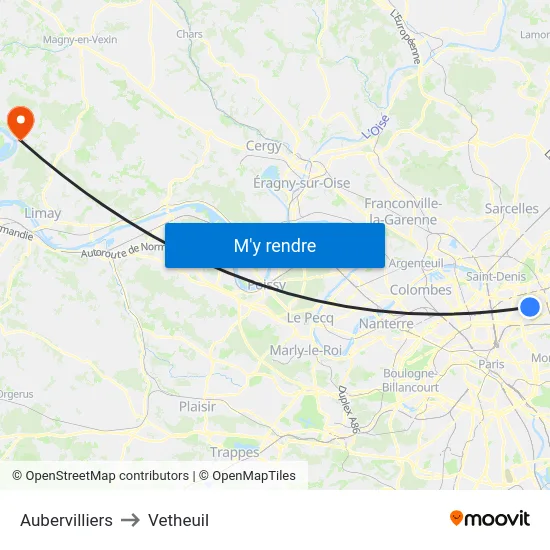 Aubervilliers to Vetheuil map