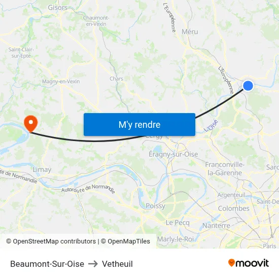 Beaumont-Sur-Oise to Vetheuil map