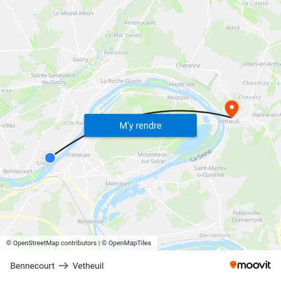 Bennecourt to Vetheuil map
