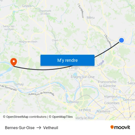 Bernes-Sur-Oise to Vetheuil map