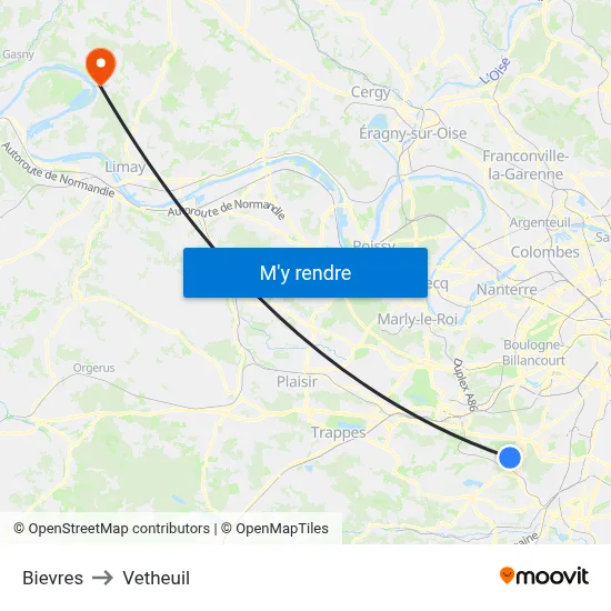 Bievres to Vetheuil map