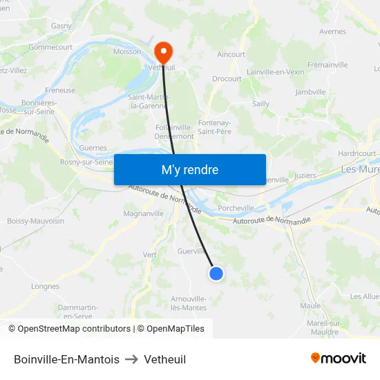 Boinville-En-Mantois to Vetheuil map