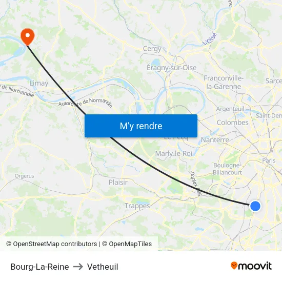 Bourg-La-Reine to Vetheuil map