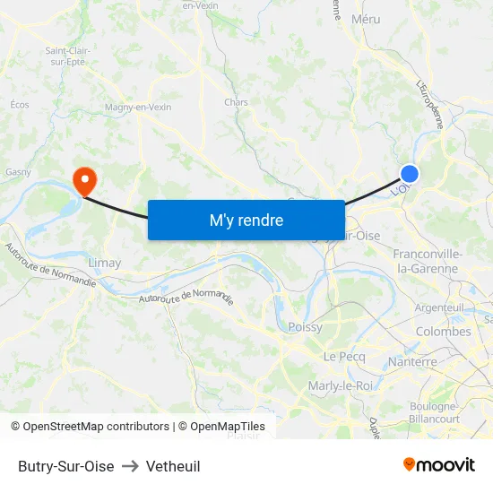 Butry-Sur-Oise to Vetheuil map