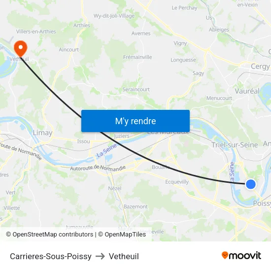 Carrieres-Sous-Poissy to Vetheuil map