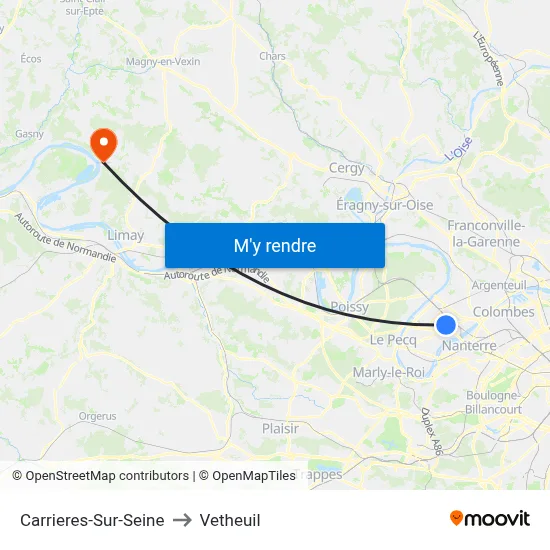 Carrieres-Sur-Seine to Vetheuil map