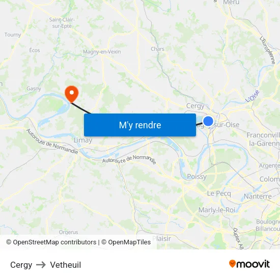 Cergy to Vetheuil map