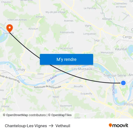 Chanteloup-Les-Vignes to Vetheuil map