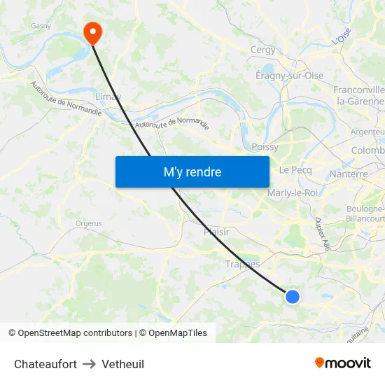 Chateaufort to Vetheuil map