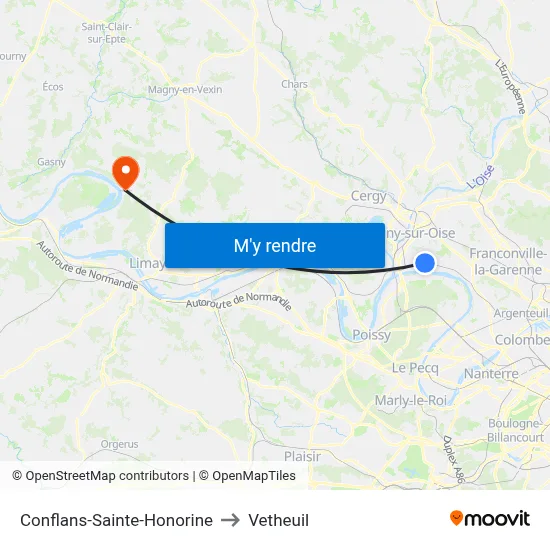 Conflans-Sainte-Honorine to Vetheuil map