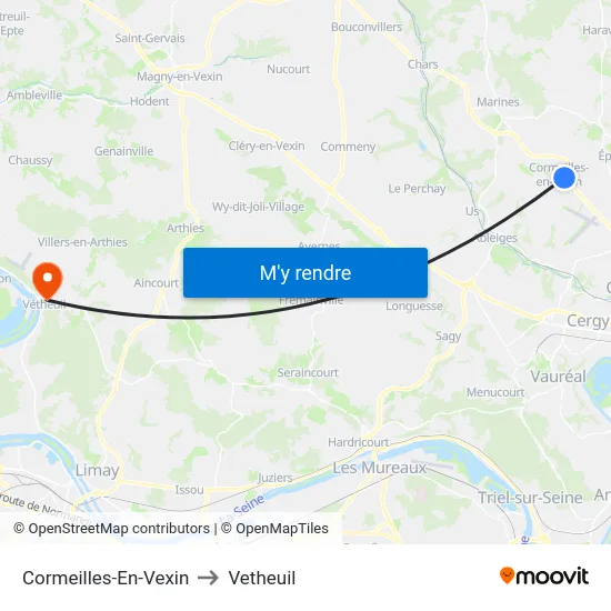 Cormeilles-En-Vexin to Vetheuil map