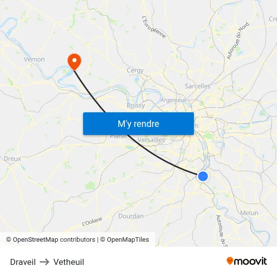 Draveil to Vetheuil map