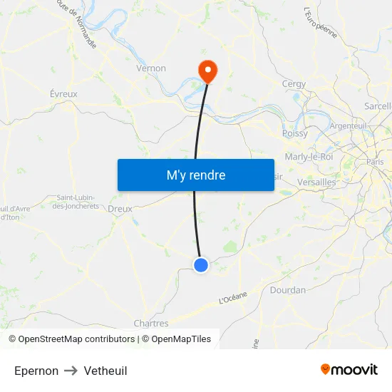 Epernon to Vetheuil map