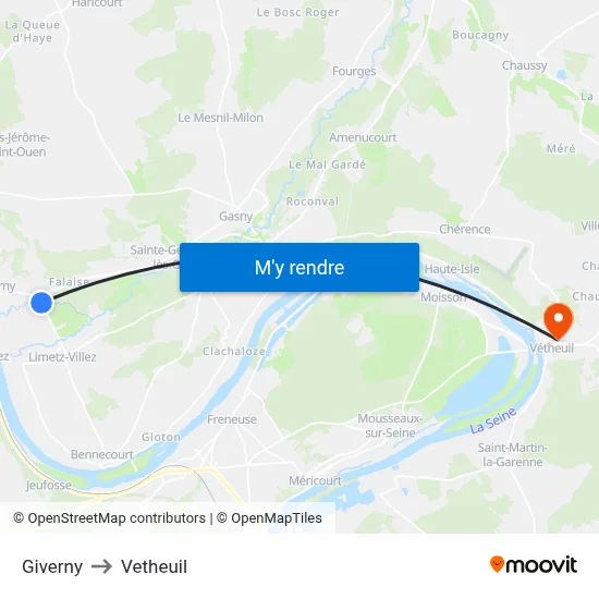Giverny to Vetheuil map