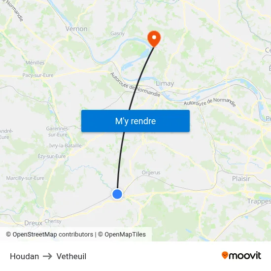 Houdan to Vetheuil map