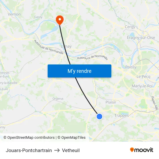 Jouars-Pontchartrain to Vetheuil map