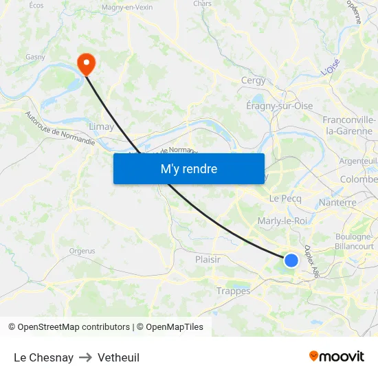 Le Chesnay to Vetheuil map