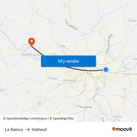 Le Raincy to Vetheuil map
