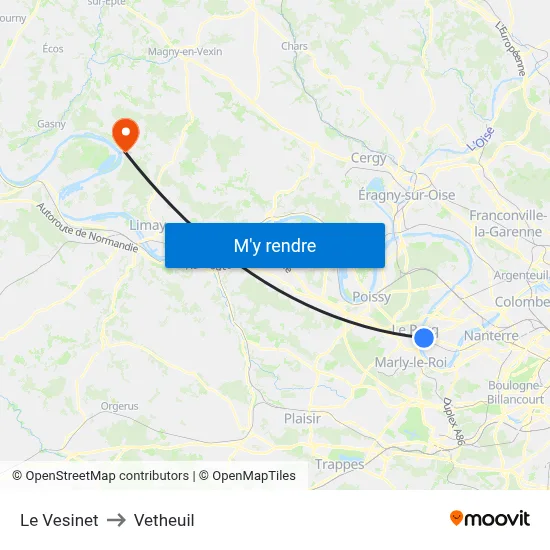Le Vesinet to Vetheuil map