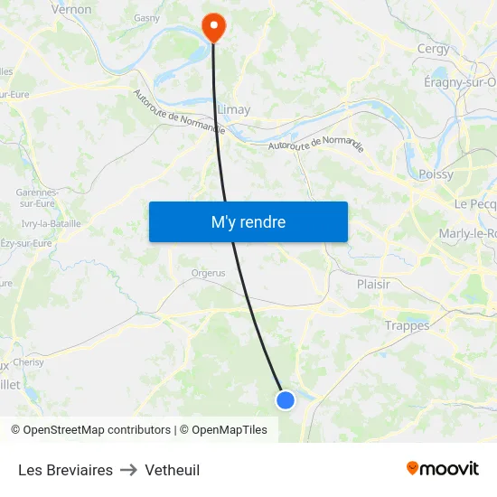 Les Breviaires to Vetheuil map