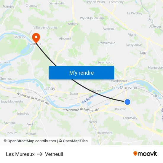 Les Mureaux to Vetheuil map