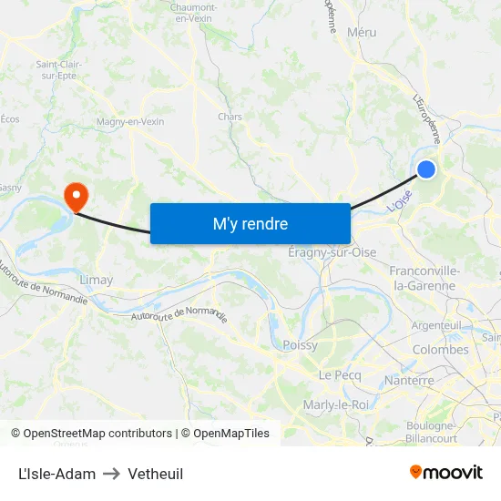 L'Isle-Adam to Vetheuil map