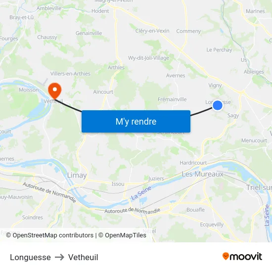 Longuesse to Vetheuil map