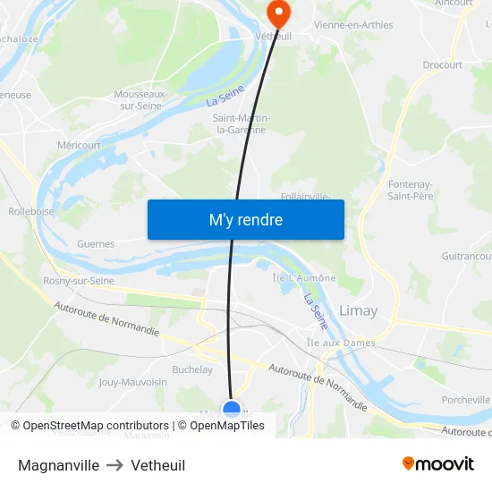 Magnanville to Vetheuil map