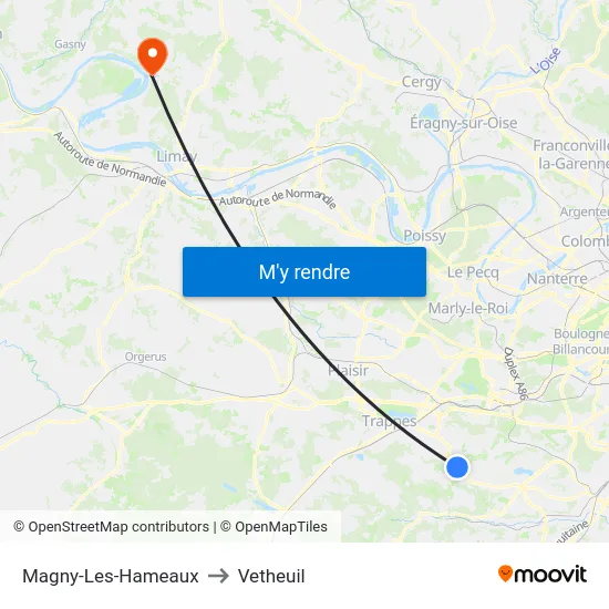 Magny-Les-Hameaux to Vetheuil map