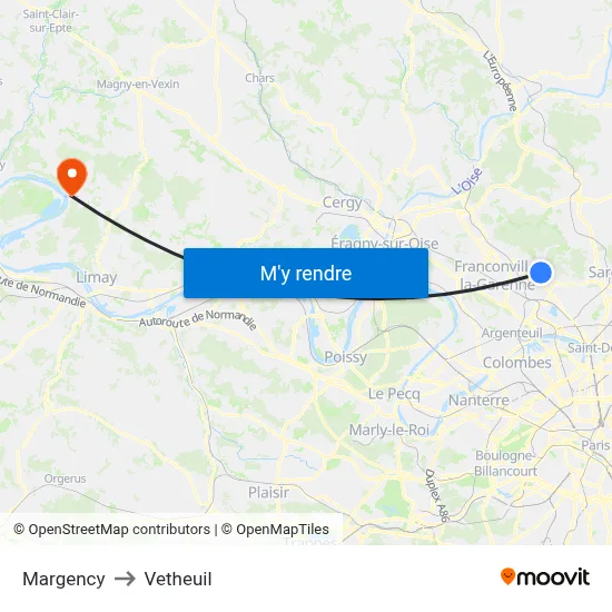 Margency to Vetheuil map