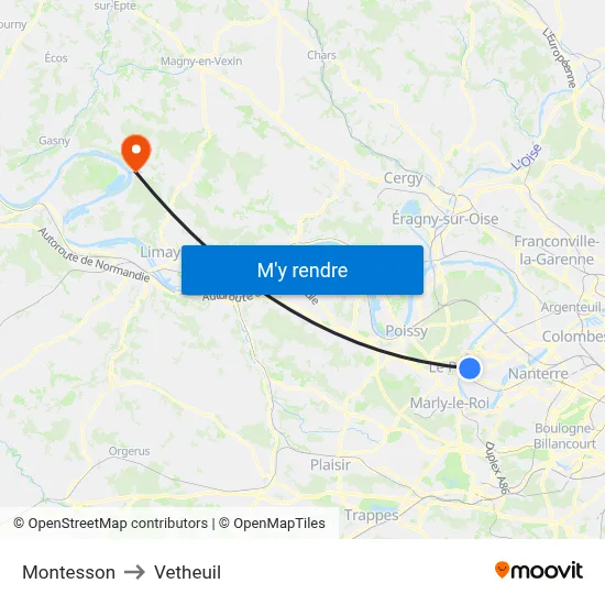 Montesson to Vetheuil map