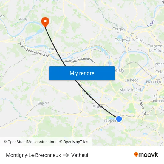 Montigny-Le-Bretonneux to Vetheuil map
