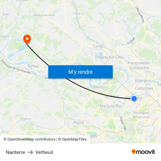 Nanterre to Vetheuil map