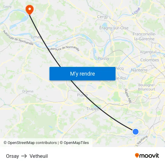 Orsay to Vetheuil map