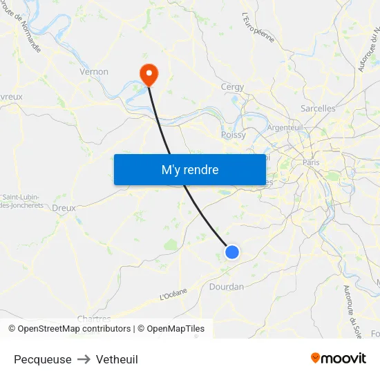 Pecqueuse to Vetheuil map
