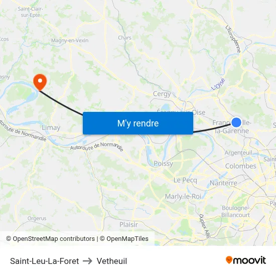 Saint-Leu-La-Foret to Vetheuil map