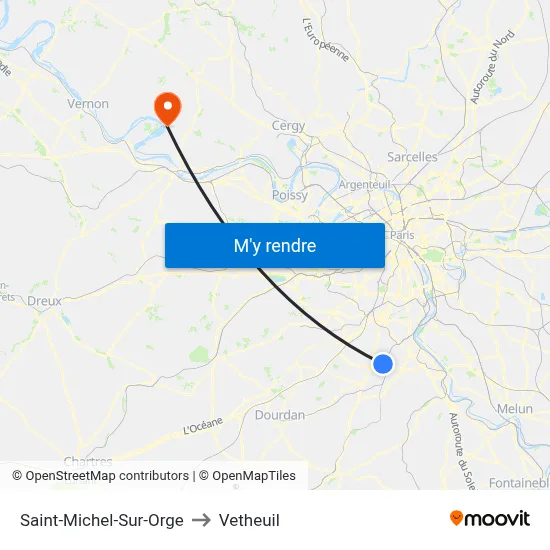 Saint-Michel-Sur-Orge to Vetheuil map