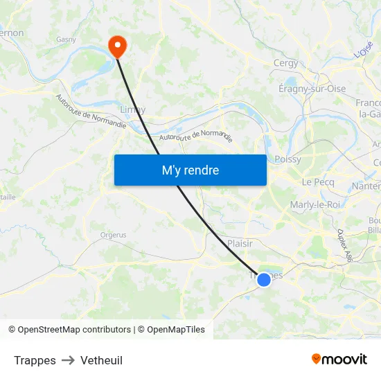 Trappes to Vetheuil map