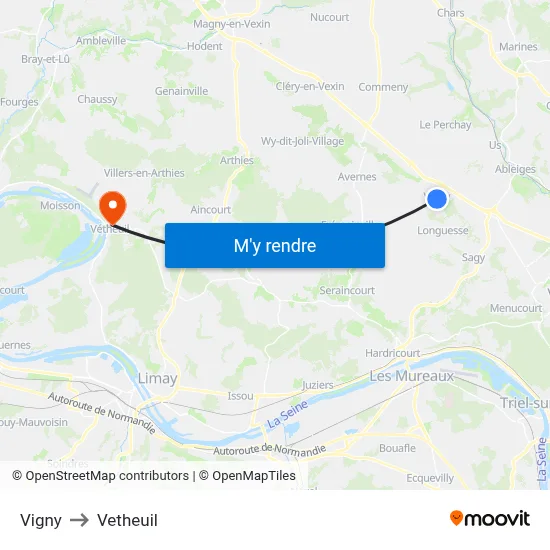 Vigny to Vetheuil map
